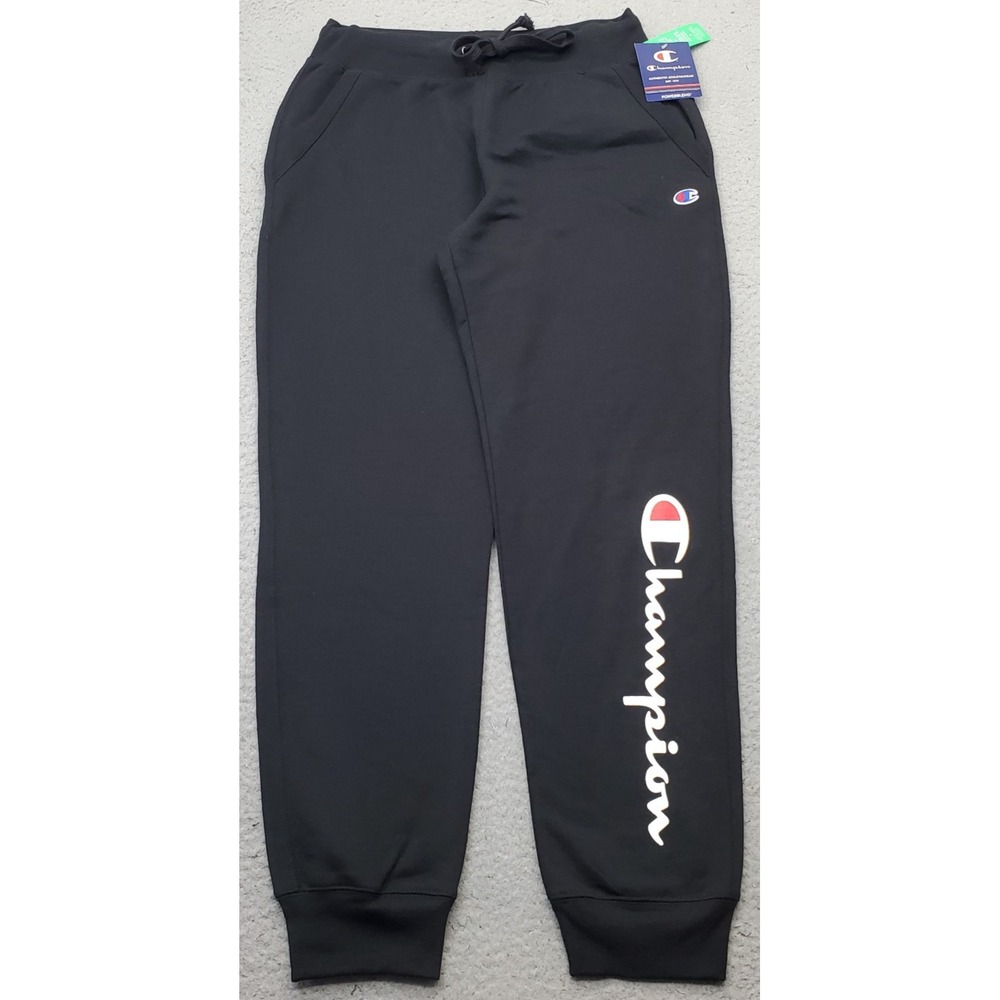 Champion Athuentic Athletic Jogger Pants Womens M Black Fleece Lined Tapered Leg